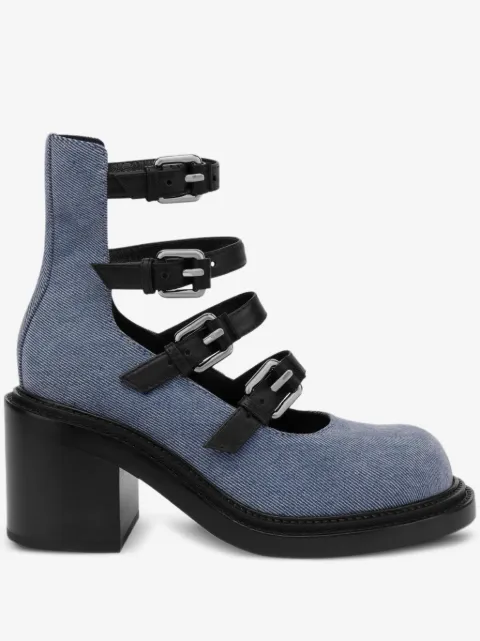 Moschino buckle-strap denim pumps