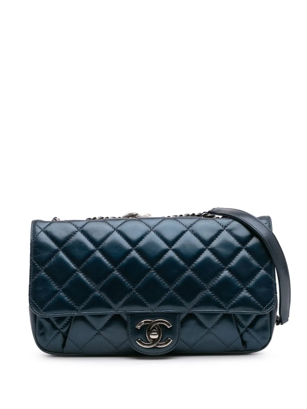 CHANEL Pre-Owned 2016-2017 Quilted Glazed Calfskin Coco Pleats Flap crossbody bag | Blue | Image 1
