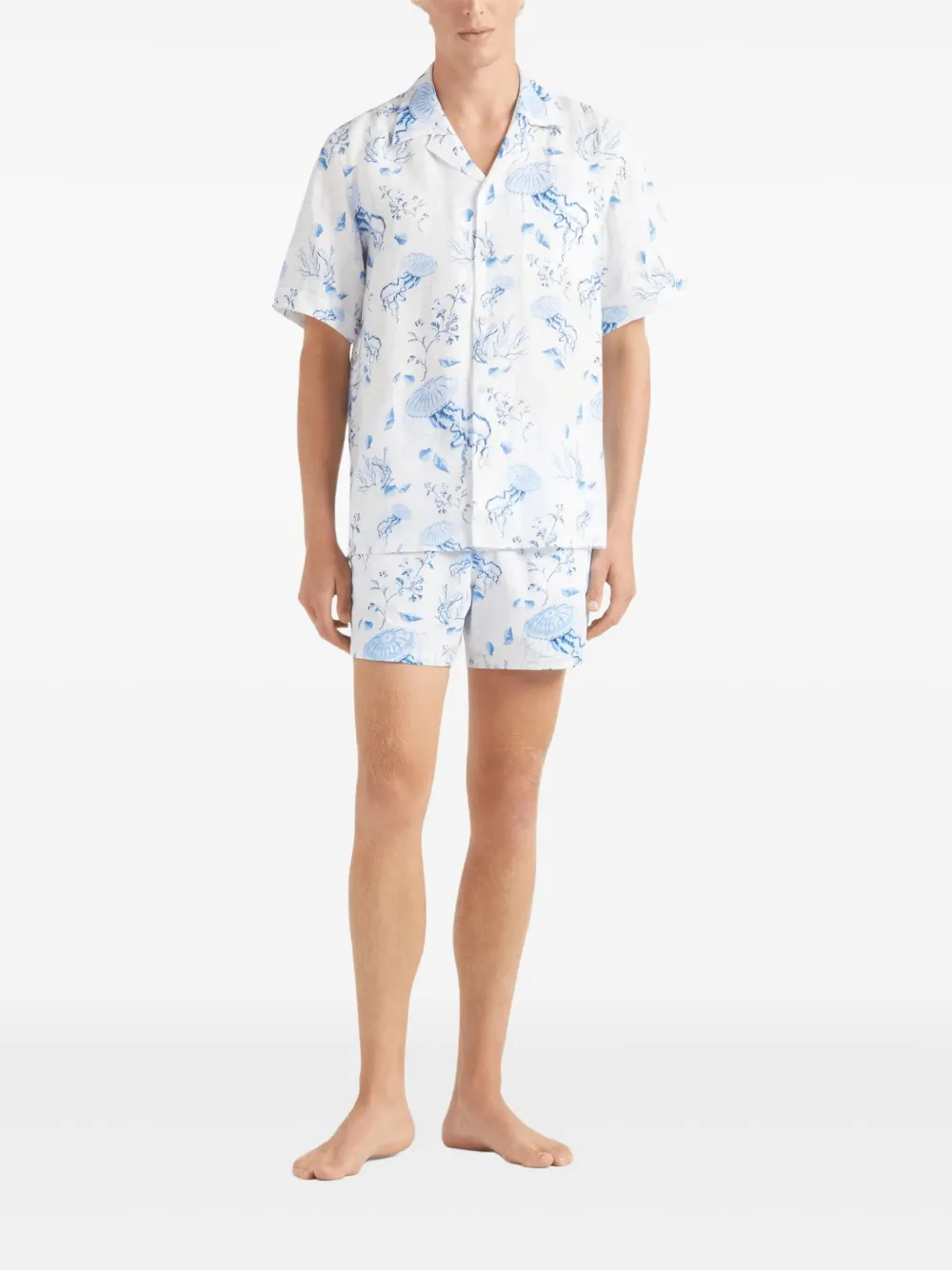 Vilebrequin sea life-print linen bowling shirt - Wit