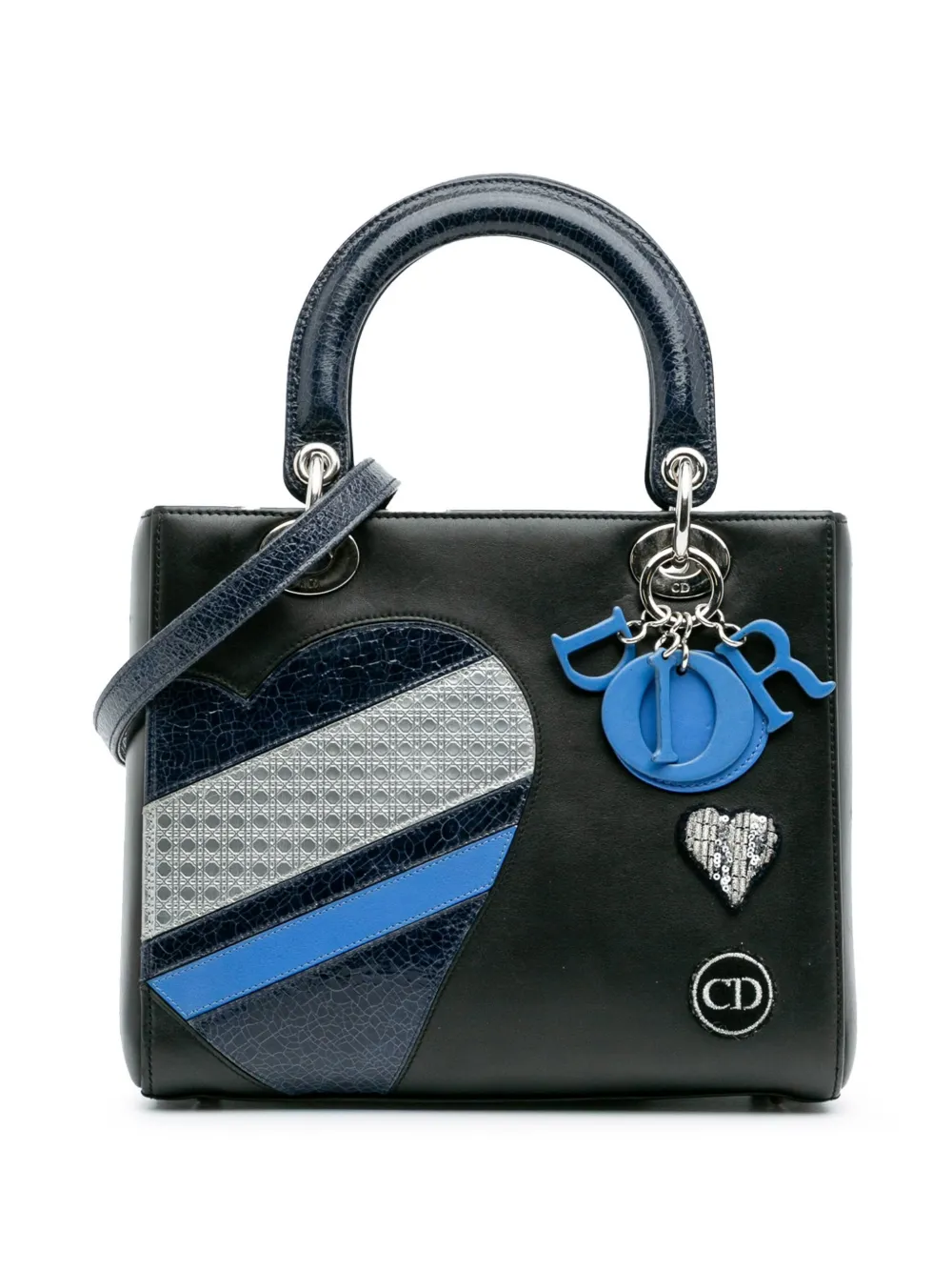 Christian Dior Pre-Owned 2015 ミディアム カーフスキン パテント エンブロイダリー バレンタインデー ハート Christian Dior Pre-Owned 2015 ミディアム カーフスキン パテント エンブロイダリー バレンタインデー ハート