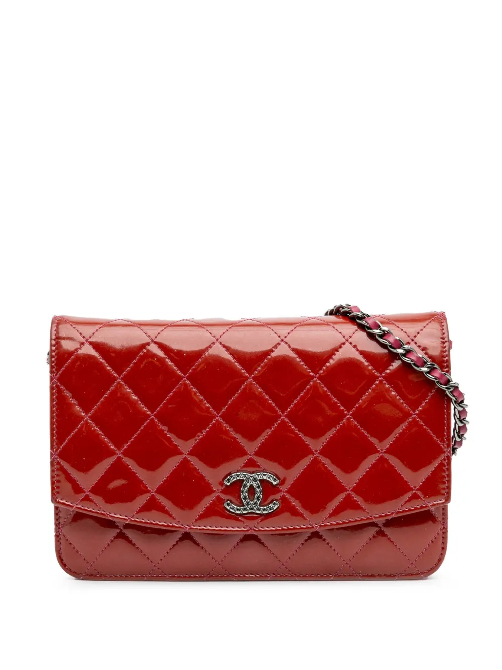 Pre-owned Chanel 2014-2015 Quilted Patent Brilliant Wallet On Chain Crossbody Bag