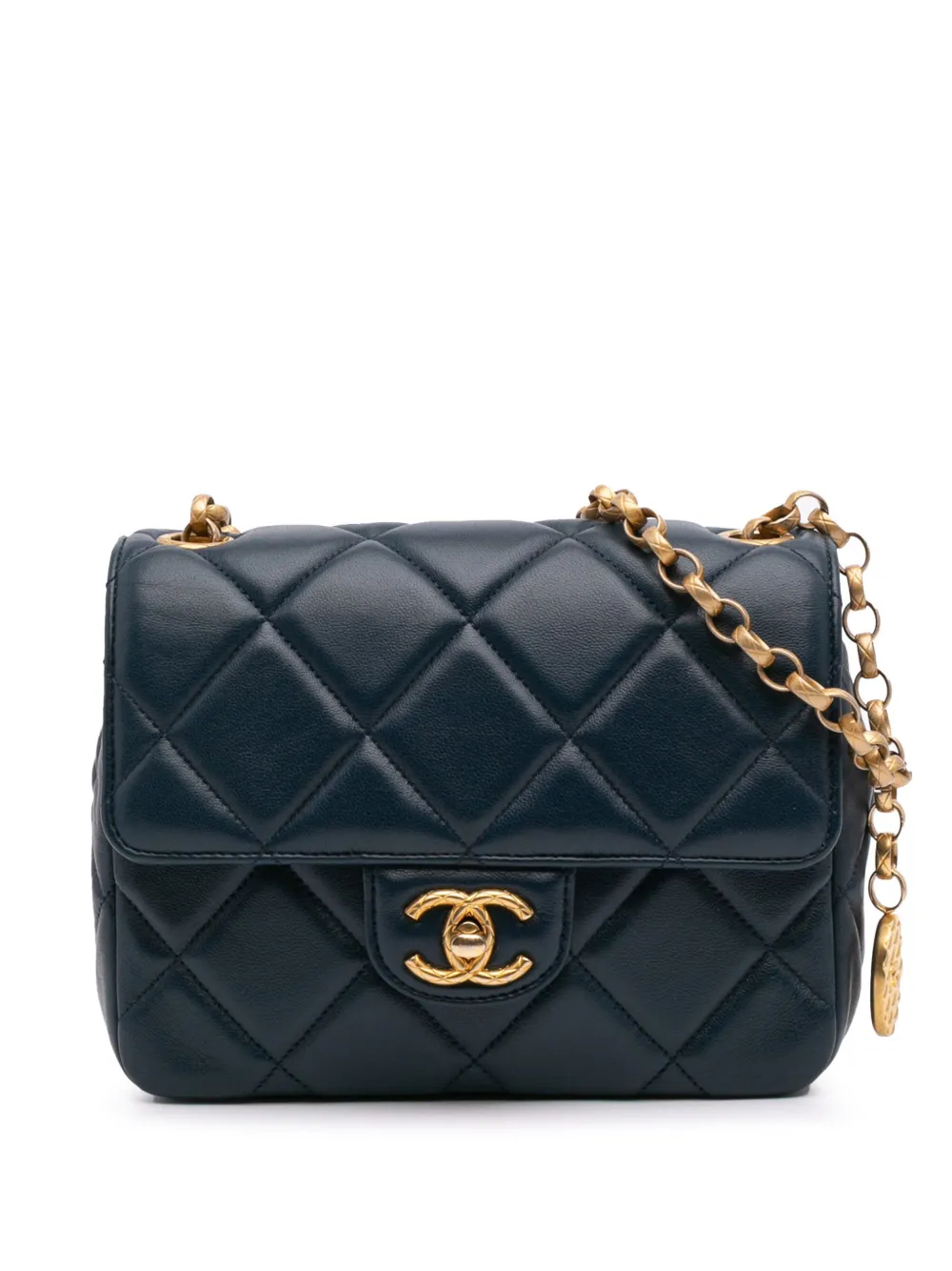 Pre-owned Chanel 2021-2025 Mini Square Cc Quilted Lambskin Flap Crossbody Bag
