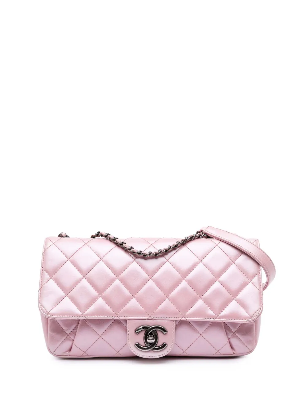 Pre-owned Chanel 2016-2017 Medium Cc Quilted Metallic Calfskin Coco Pleats Flap Crossbody Bag