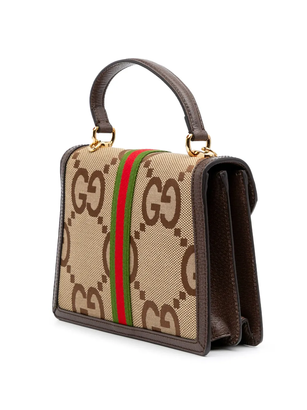 Pre-owned Gucci 2016-2024 Small Jumbo Gg Canvas Web Ophidia Top Handle Flap Satchel