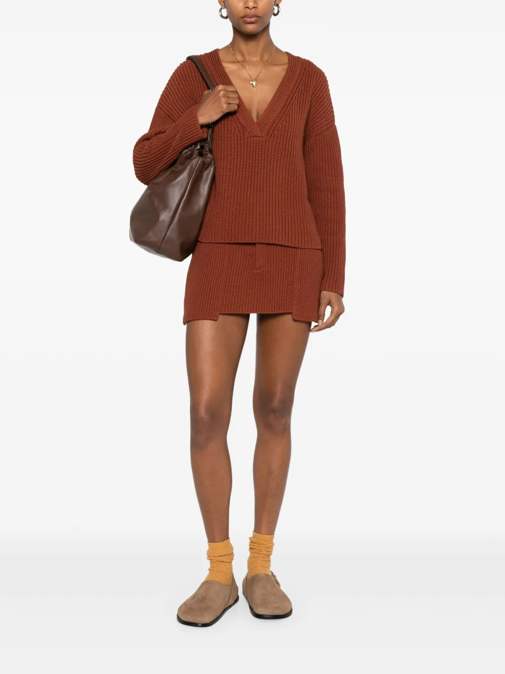 Aya Muse Geribbelde mini-rok - Bruin