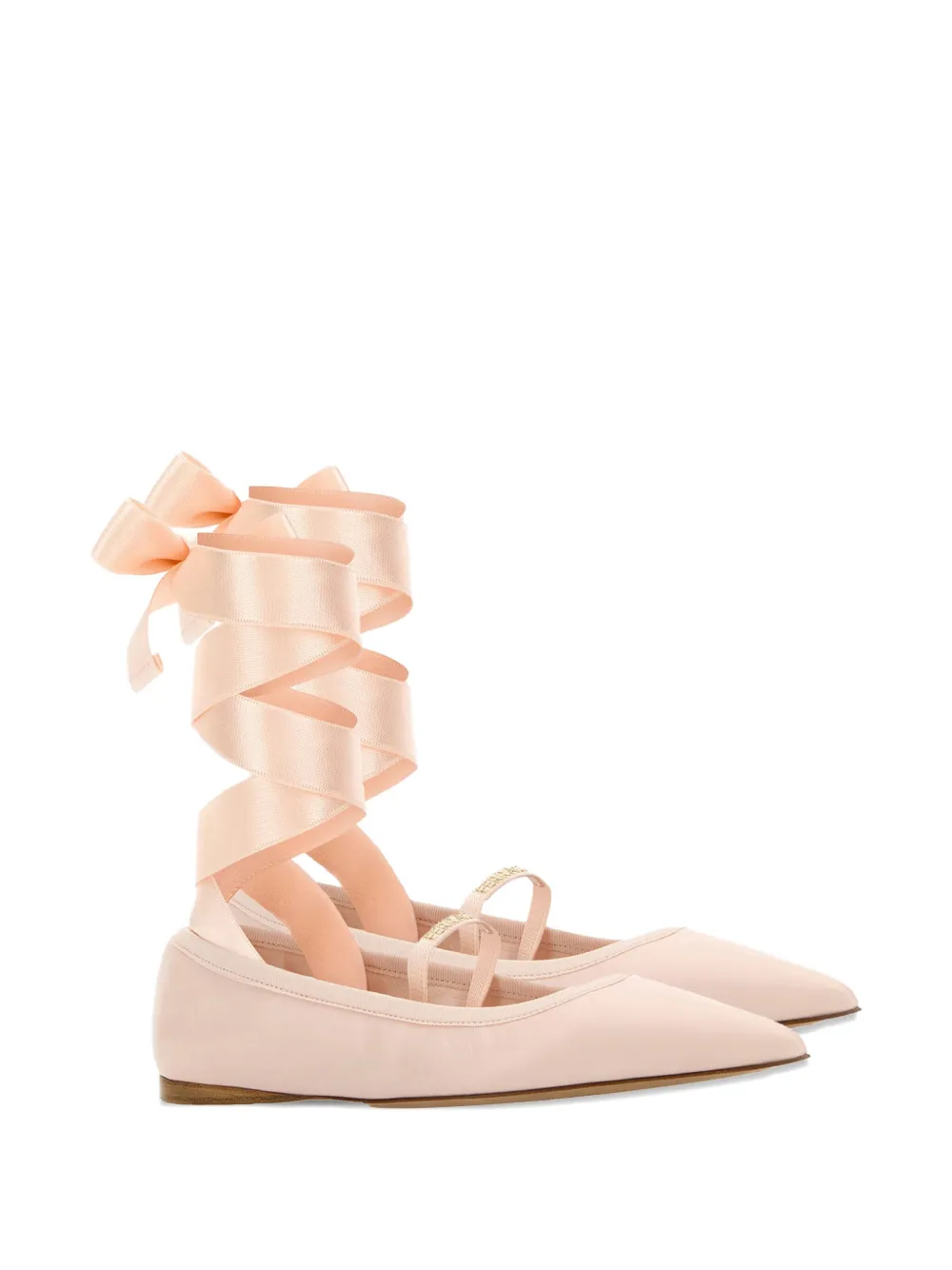 Ferragamo ankle-ribbon ballet flats - Roze