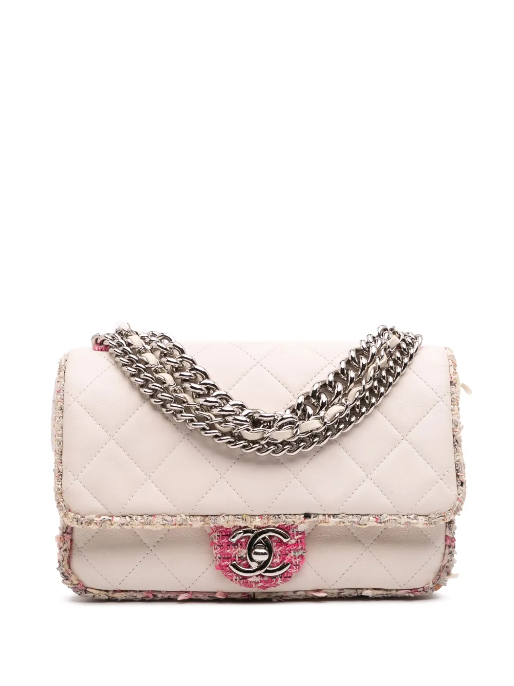 Pre-owned Chanel 2019 Quilted Lambskin And Tweed Elegant Trim Flap Satchel