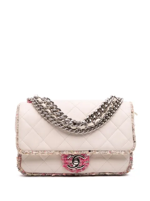 CHANEL Pre-Owned 2019 Quilted Lambskin and Tweed Elegant Trim Flap satchel