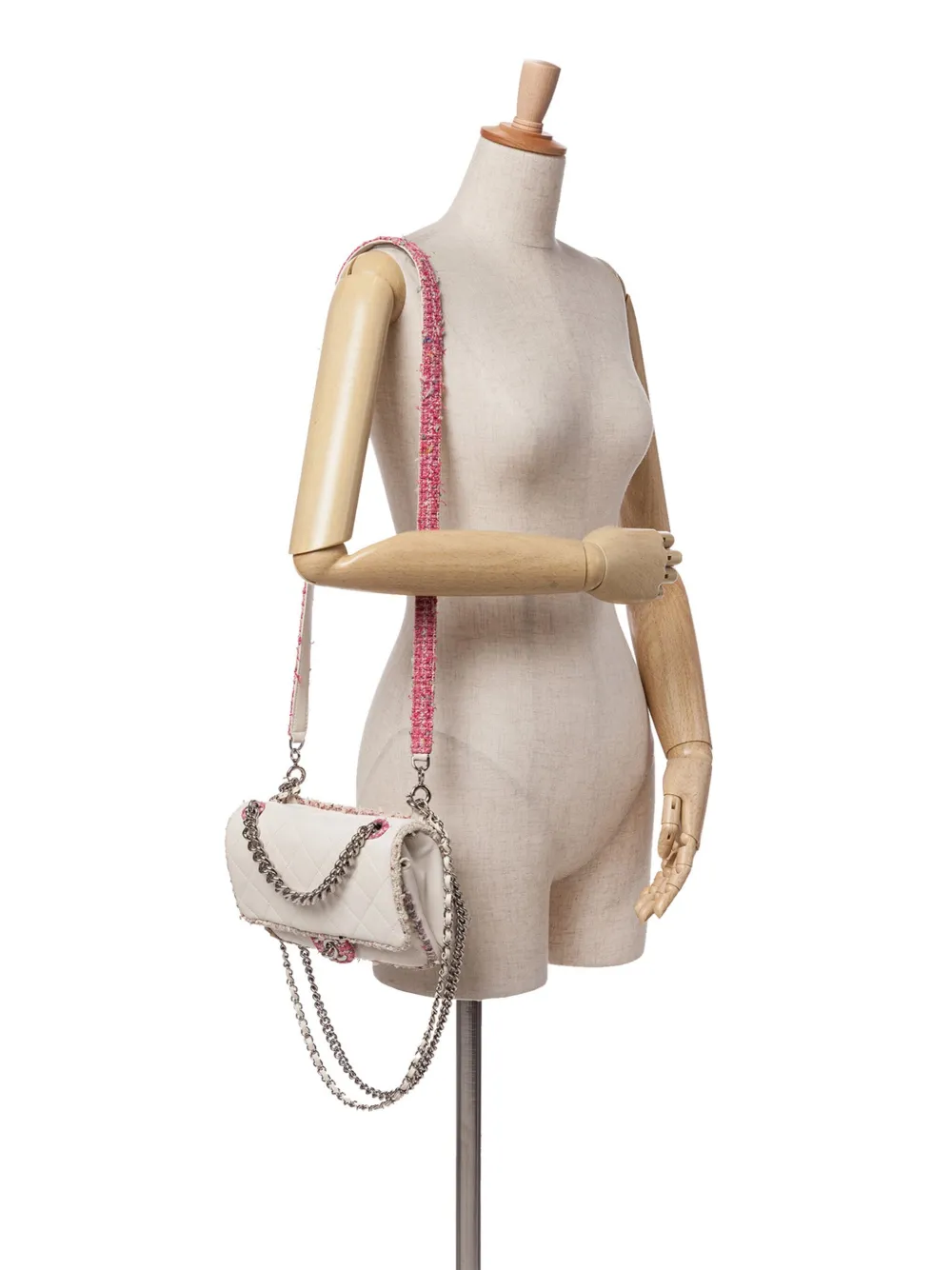 CHANEL Pre-Owned 2019 Quilted Lambskin and Tweed Elegant Trim Flap satchel | Pre-Owned | Image 2