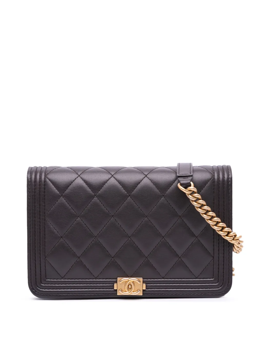 Pre-owned Chanel 2019 Quilted Lambskin Boy Wallet On Chain Crossbody Bag
