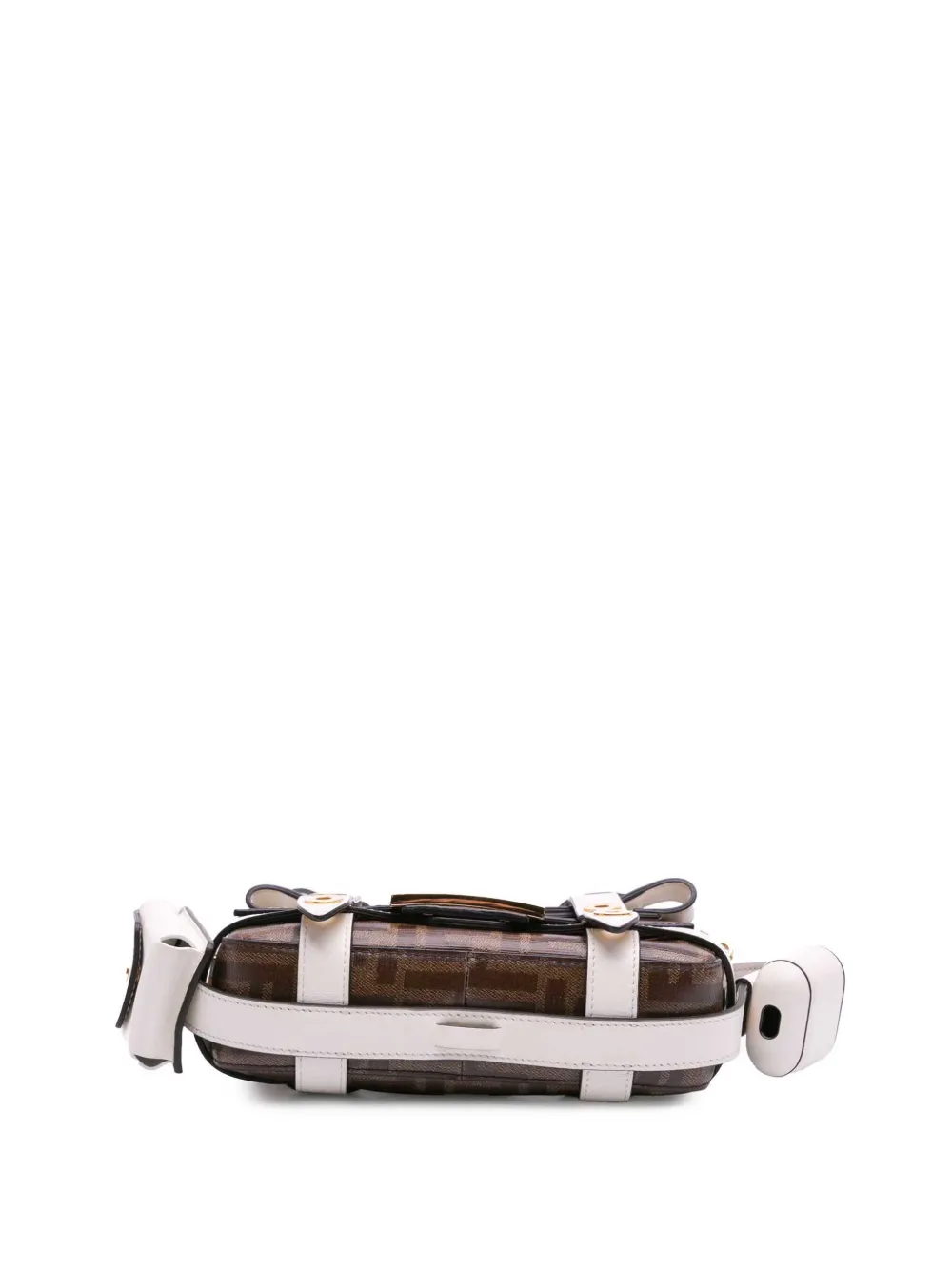 Pre-owned Fendi 2010-2025 Mini Zucca Glazed Fabric Cage Baguette Satchel
