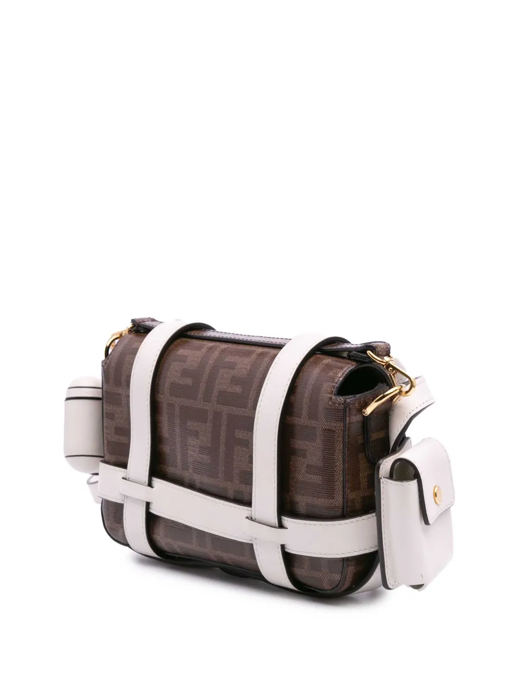 Pre-owned Fendi 2010-2025 Mini Zucca Glazed Fabric Cage Baguette Satchel