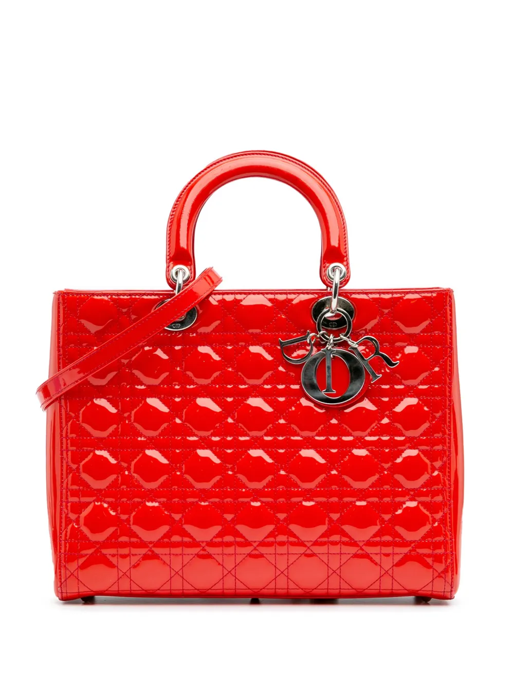 Christian Dior Pre-Owned 2012 ラージ パテント カナージュ レディ ディオール サッチェルバッグ - レッド Christian Dior Pre-Owned 2012 ラージ パテント カナージュ レディ ディオール サッチェルバッグ - レッド