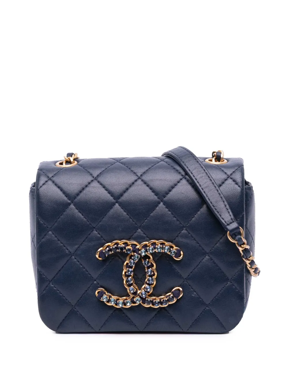 Pre-owned Chanel 2021-2025 Mini Lambskin Cc Crystal Full Flap Crossbody Bag
