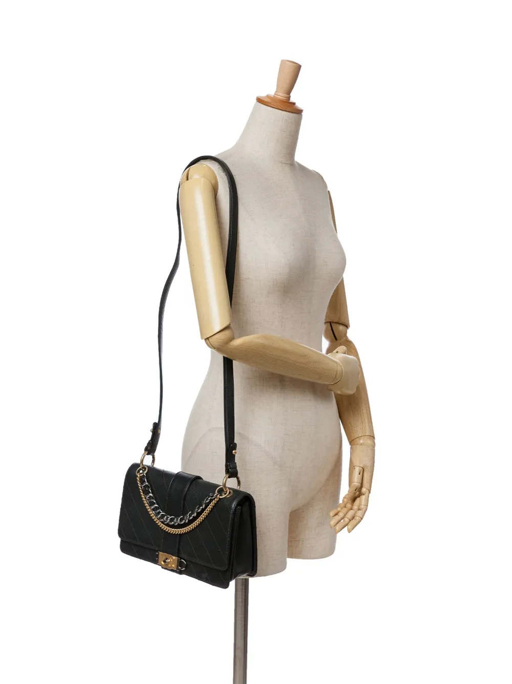 CHANEL Pre-Owned 2018-2019 Quilted Calfskin Double Chain Top Handle Flap satchel | Pre-Owned | Image 2