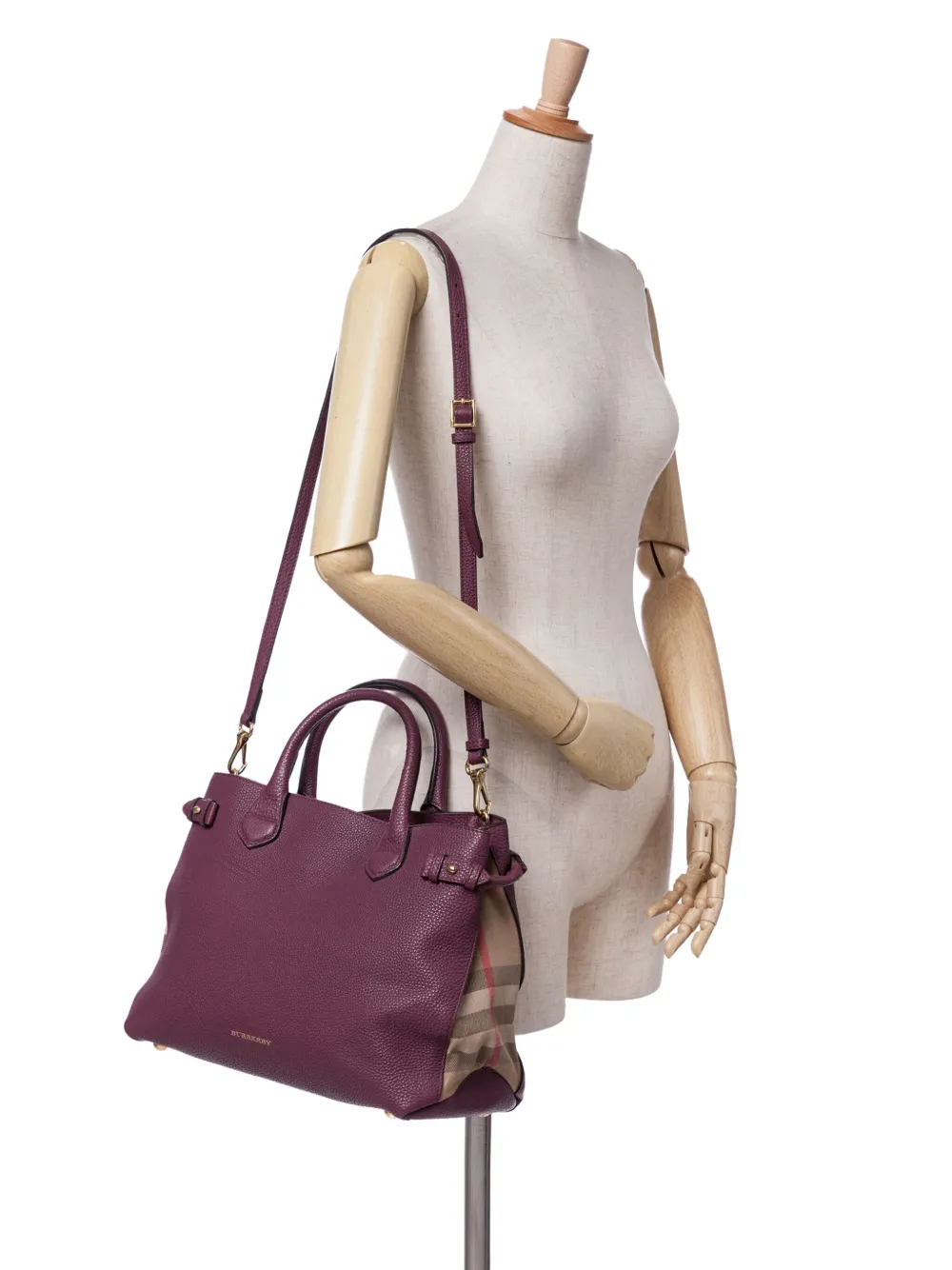 Pre-owned Burberry 2012-2024 Medium Leather And House Check Banner Satchel