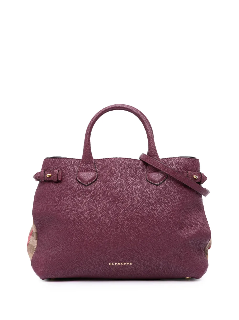 Pre-owned Burberry 2012-2024 Medium Leather And House Check Banner Satchel