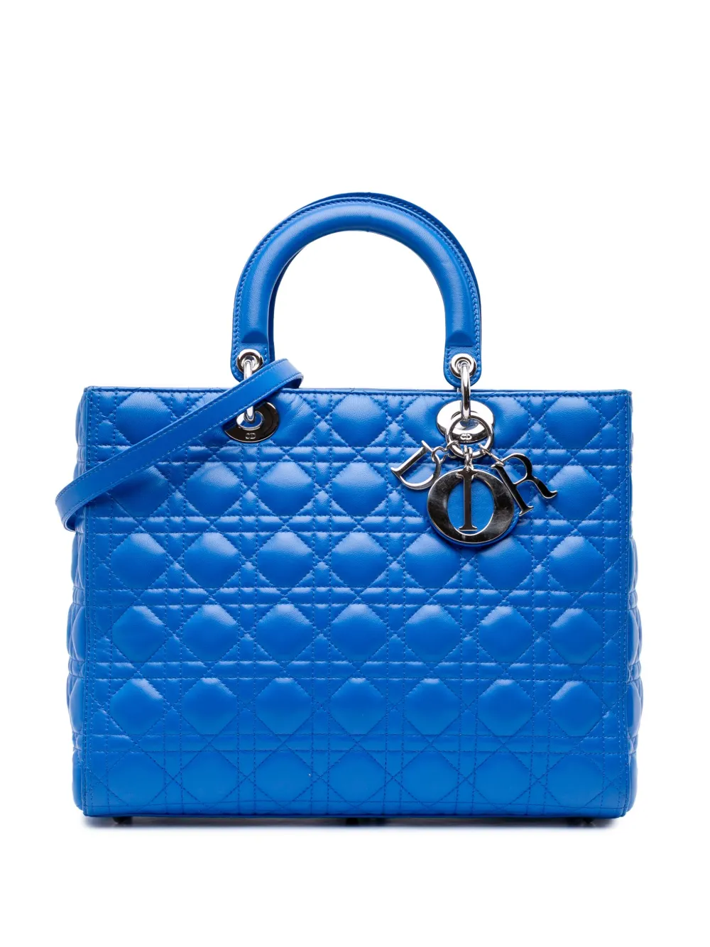 Christian Dior Pre-Owned 2013 ラージ ラムスキン カナージュ レディ ディオール サッチェルバッグ - ブルー Christian Dior Pre-Owned 2013 ラージ ラムスキン カナージュ レディ ディオール サッチェルバッグ - ブルー