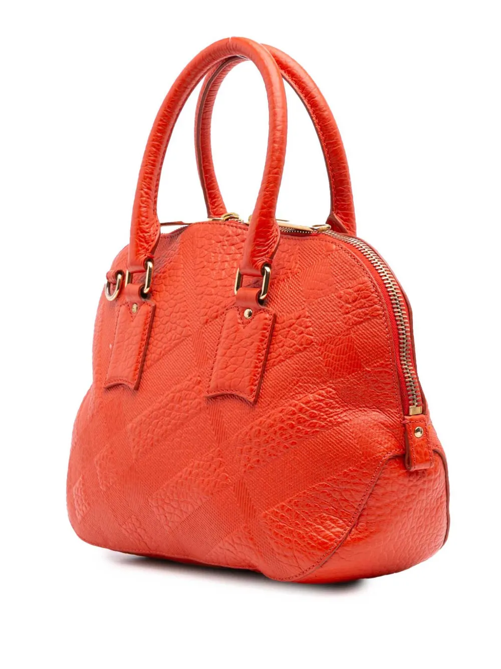 Pre-owned Burberry 2000-2024 Heritage Grain Check Embossed Orchard Bowling Bag Satchel