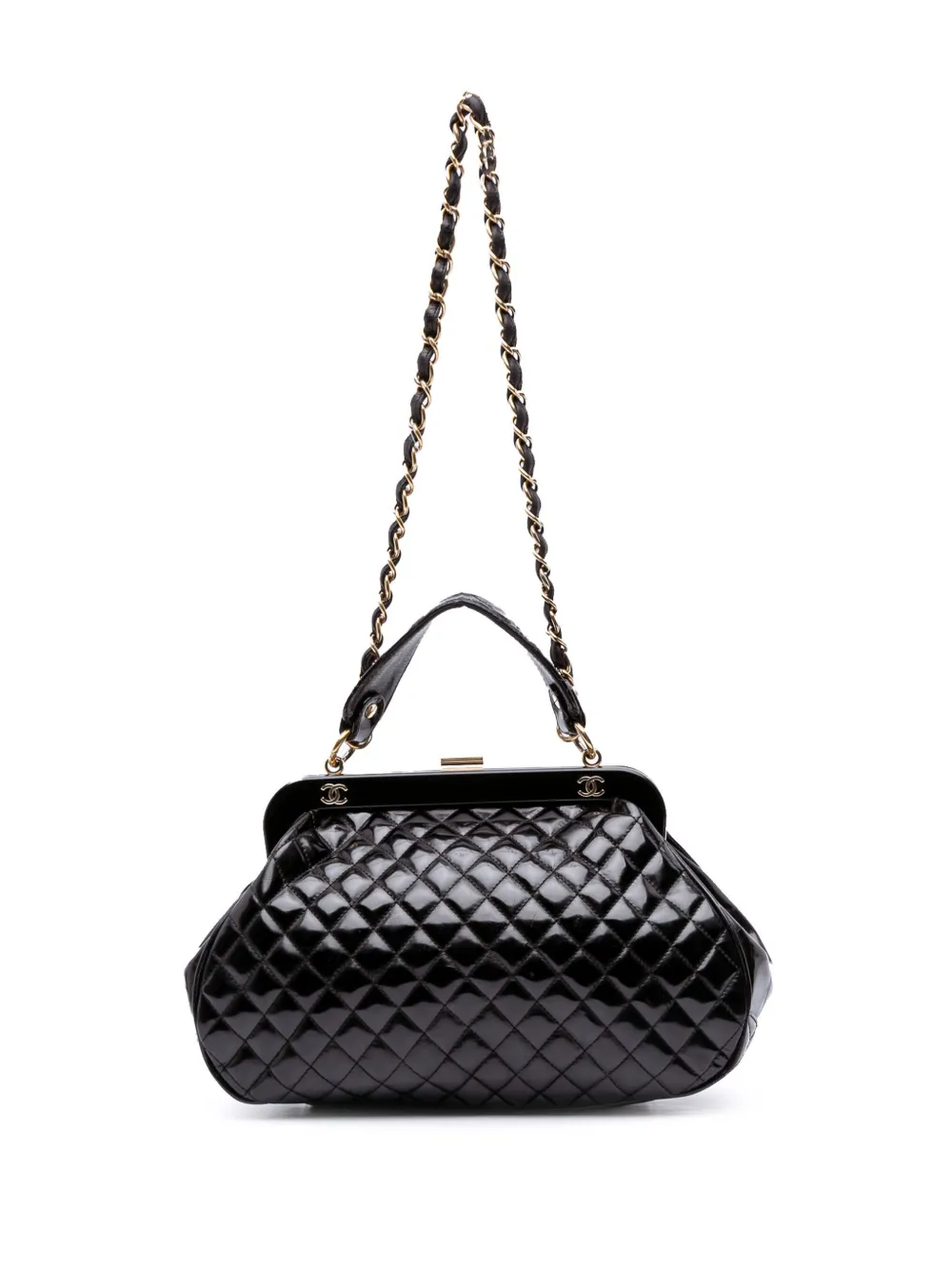 Pre-owned Chanel 2008-2009 Small Quilted Glazed Calfskin Mademoiselle Frame Top Handle Bag Satchel