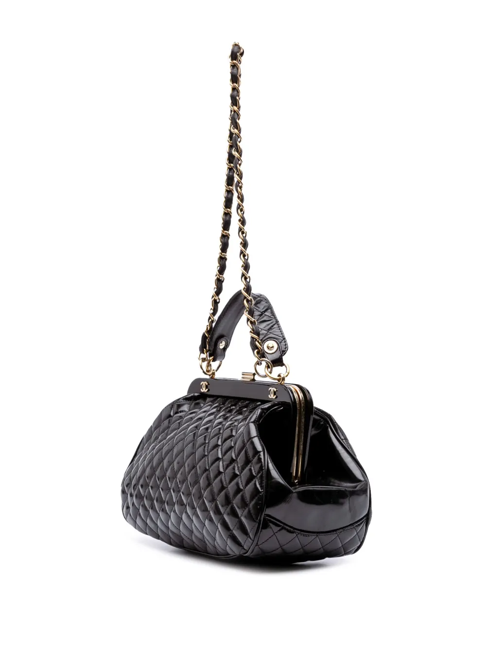 Pre-owned Chanel 2008-2009 Small Quilted Glazed Calfskin Mademoiselle Frame Top Handle Bag Satchel