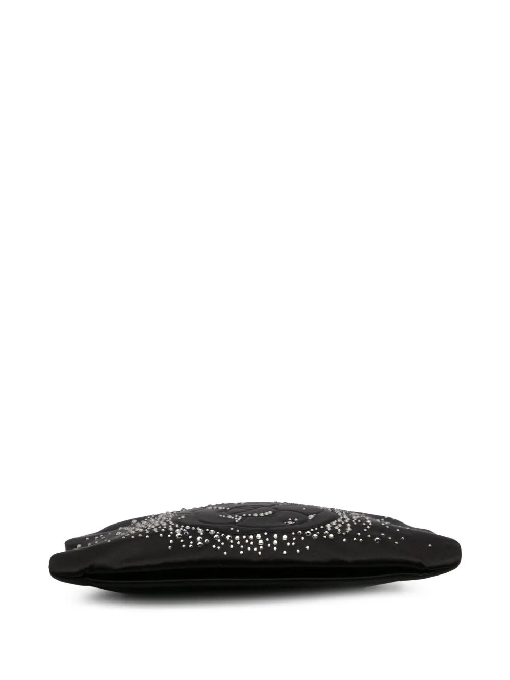 Pre-owned Chanel 2009-2010 Satin Diamante Camellia Clutch With Chain Shoulder Bag In Black