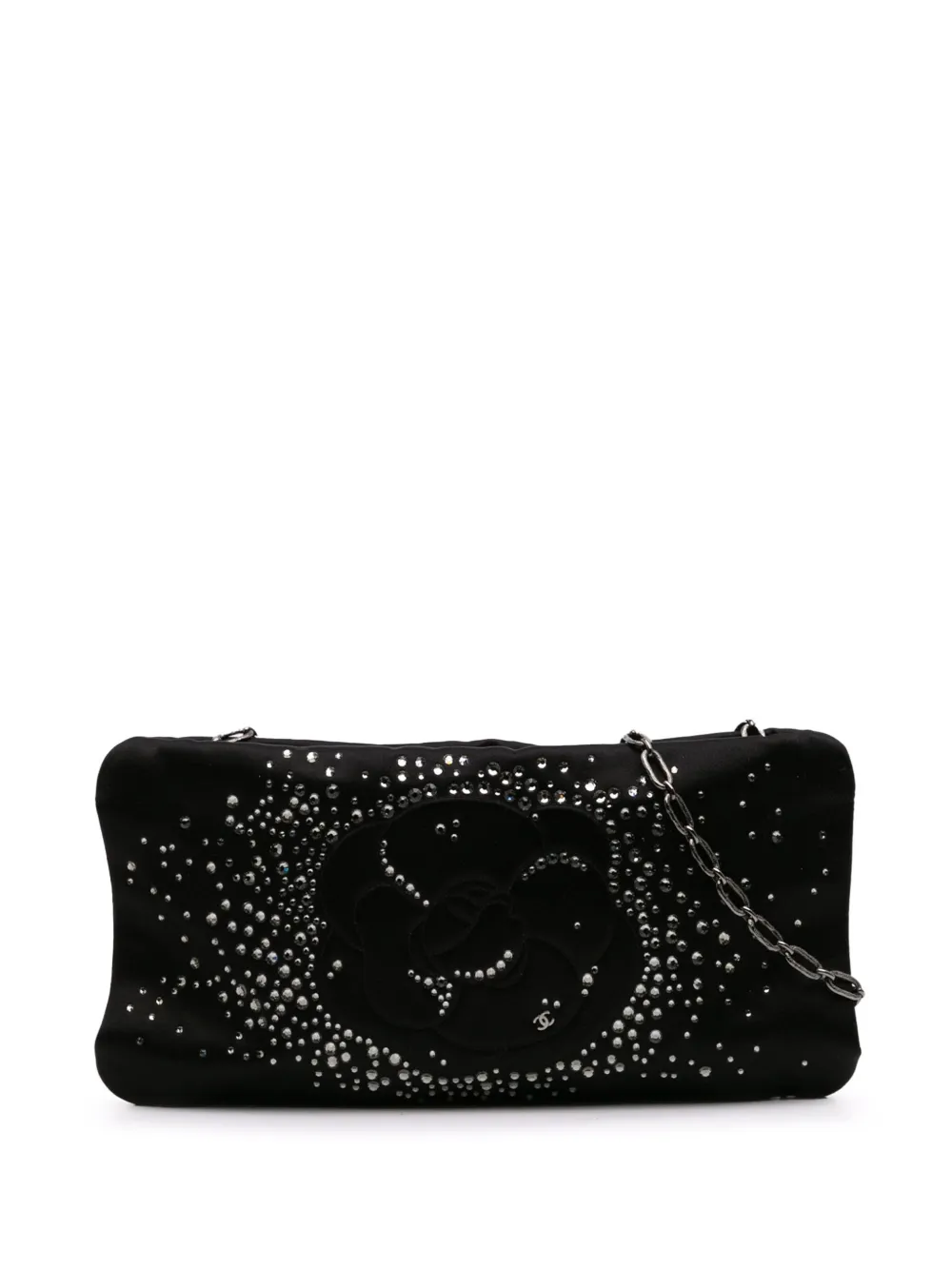 Pre-owned Chanel 2009-2010 Satin Diamante Camellia Clutch With Chain Shoulder Bag