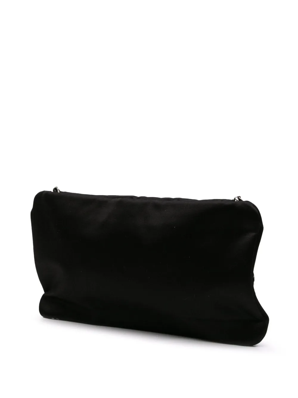 Pre-owned Chanel 2009-2010 Satin Diamante Camellia Clutch With Chain Shoulder Bag In Black
