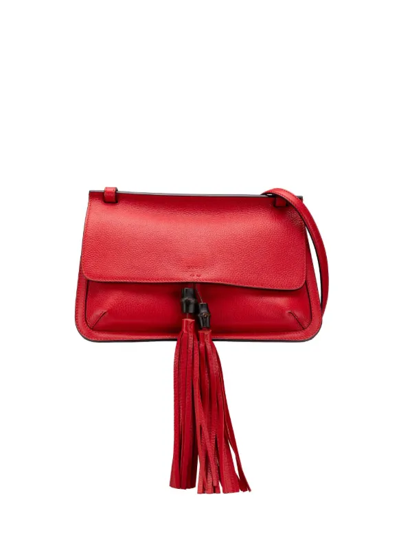 Gucci Pre-owned 2000-2015 Medium Leather Bamboo Daily Crossbody Bag in Red