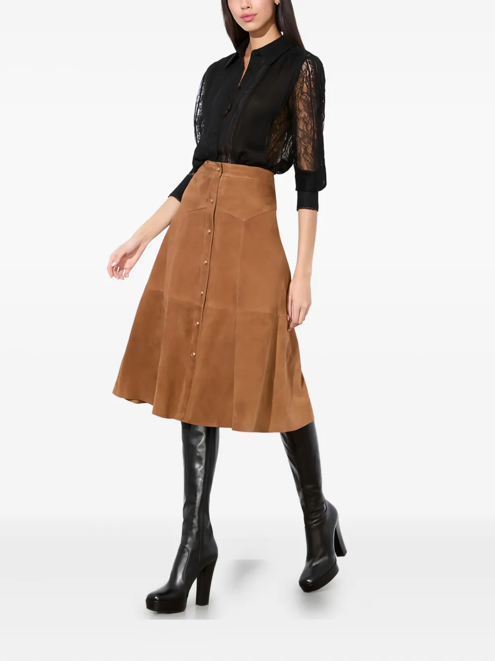 Alice And Olivia Button-front Suede Midi Skirt In Brown
