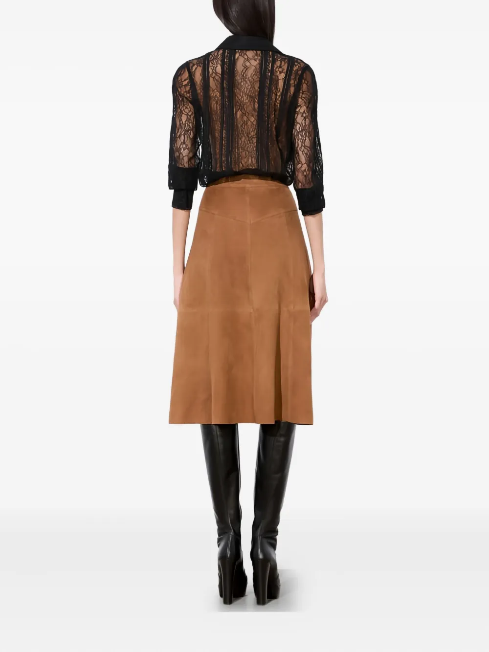 Alice And Olivia Button-front Suede Midi Skirt In Brown
