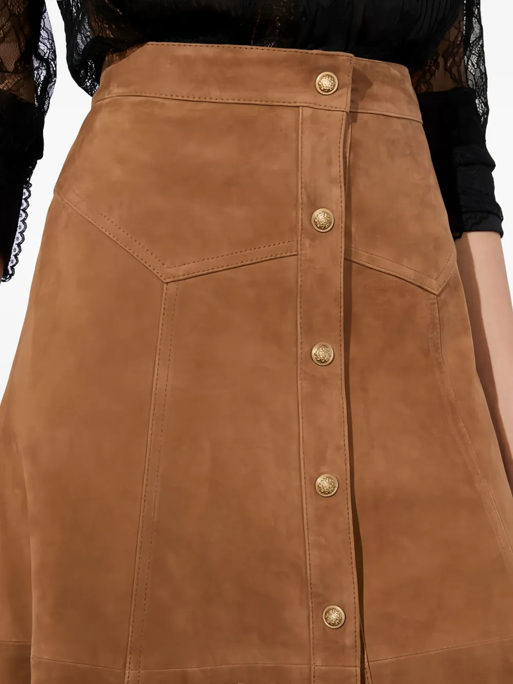 Alice And Olivia Button-front Suede Midi Skirt In Brown
