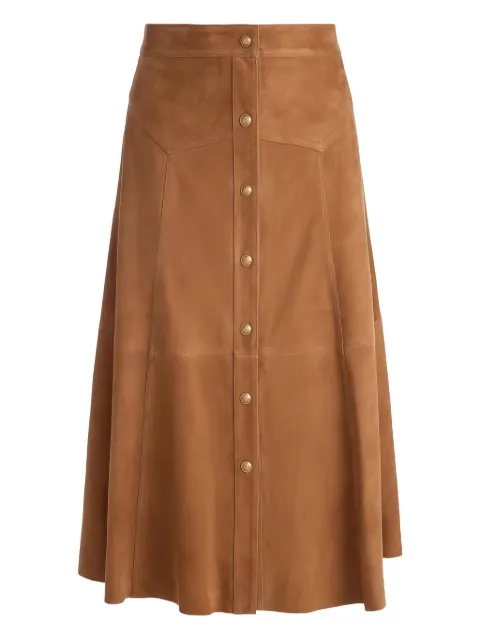 alice + olivia button-front suede midi skirt