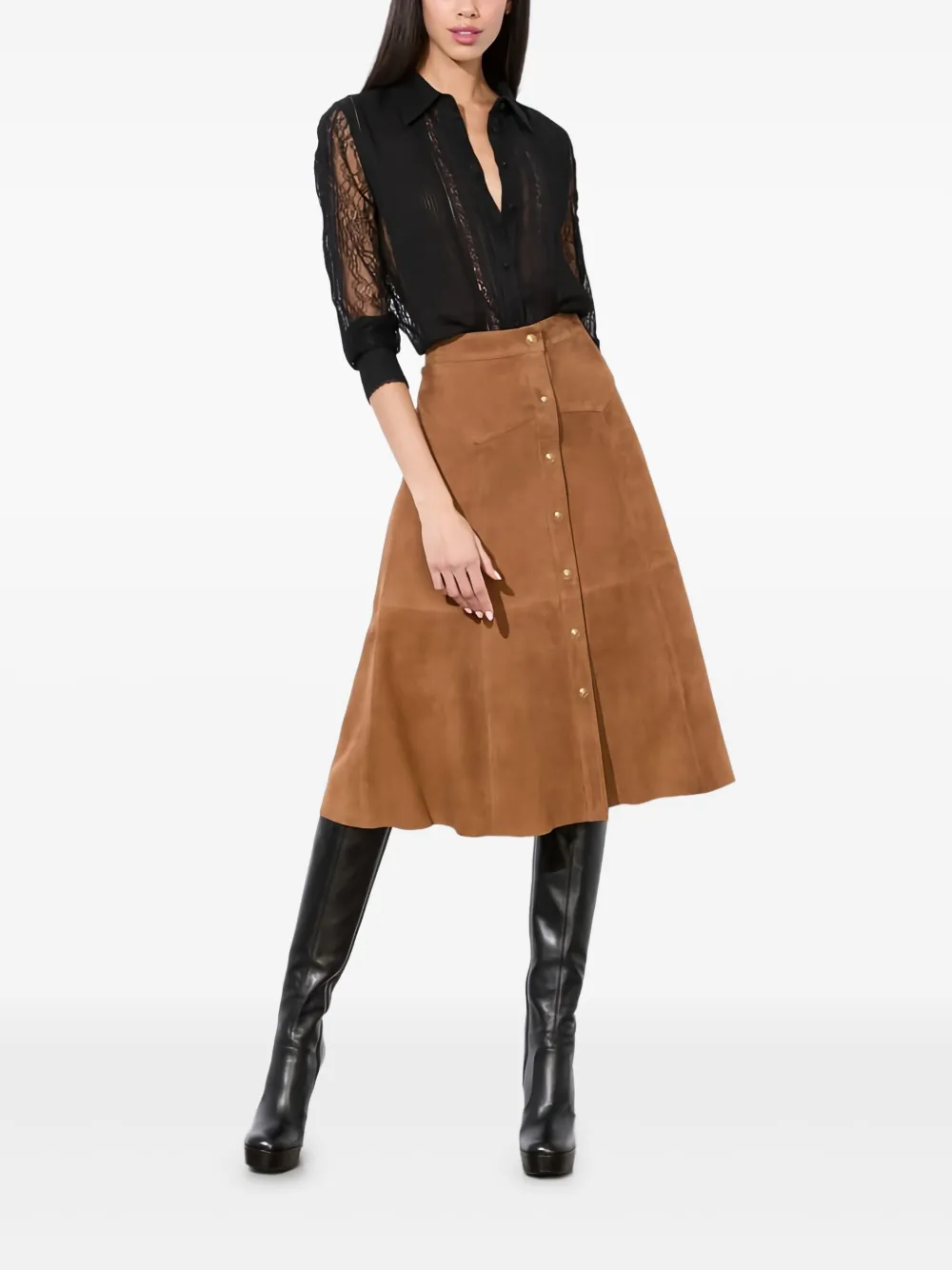 Alice + olivia Suède midi-rok met knopen - Bruin