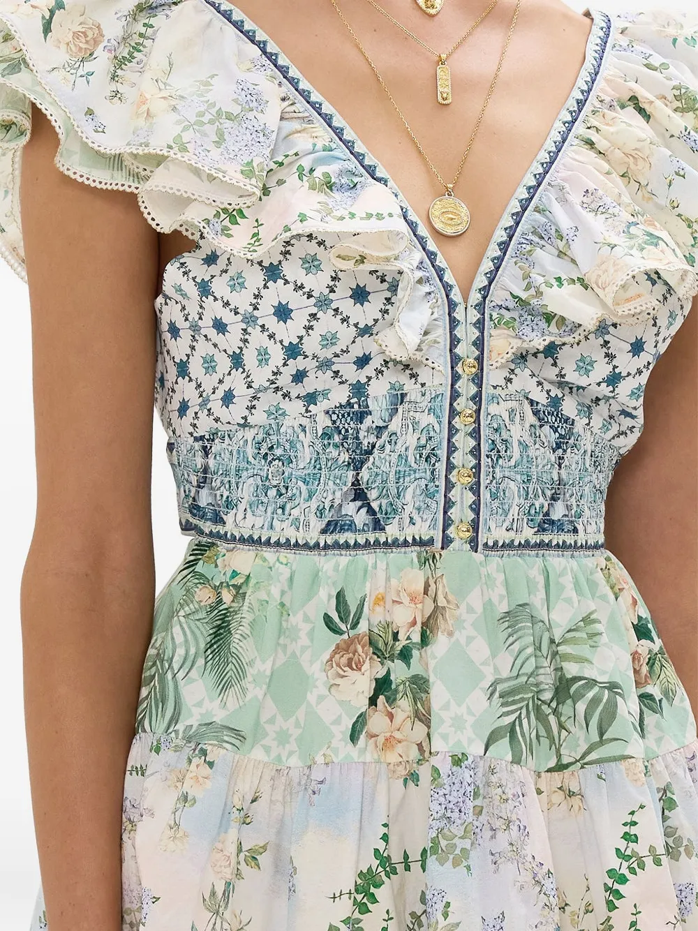 Camilla ruffle-trimmed floral-print mini dress Wit