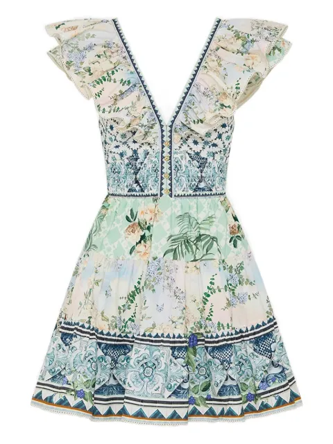 Camilla ruffle-trimmed floral-print mini dress