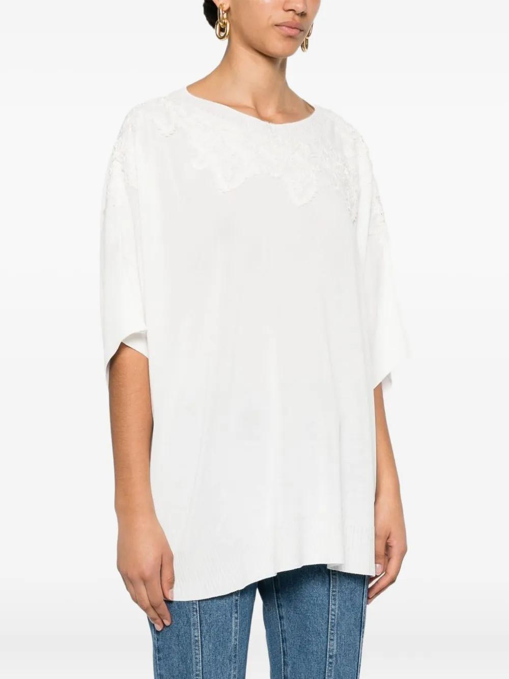 Ermanno Scervino Geborduurde trui met korte mouwen Wit