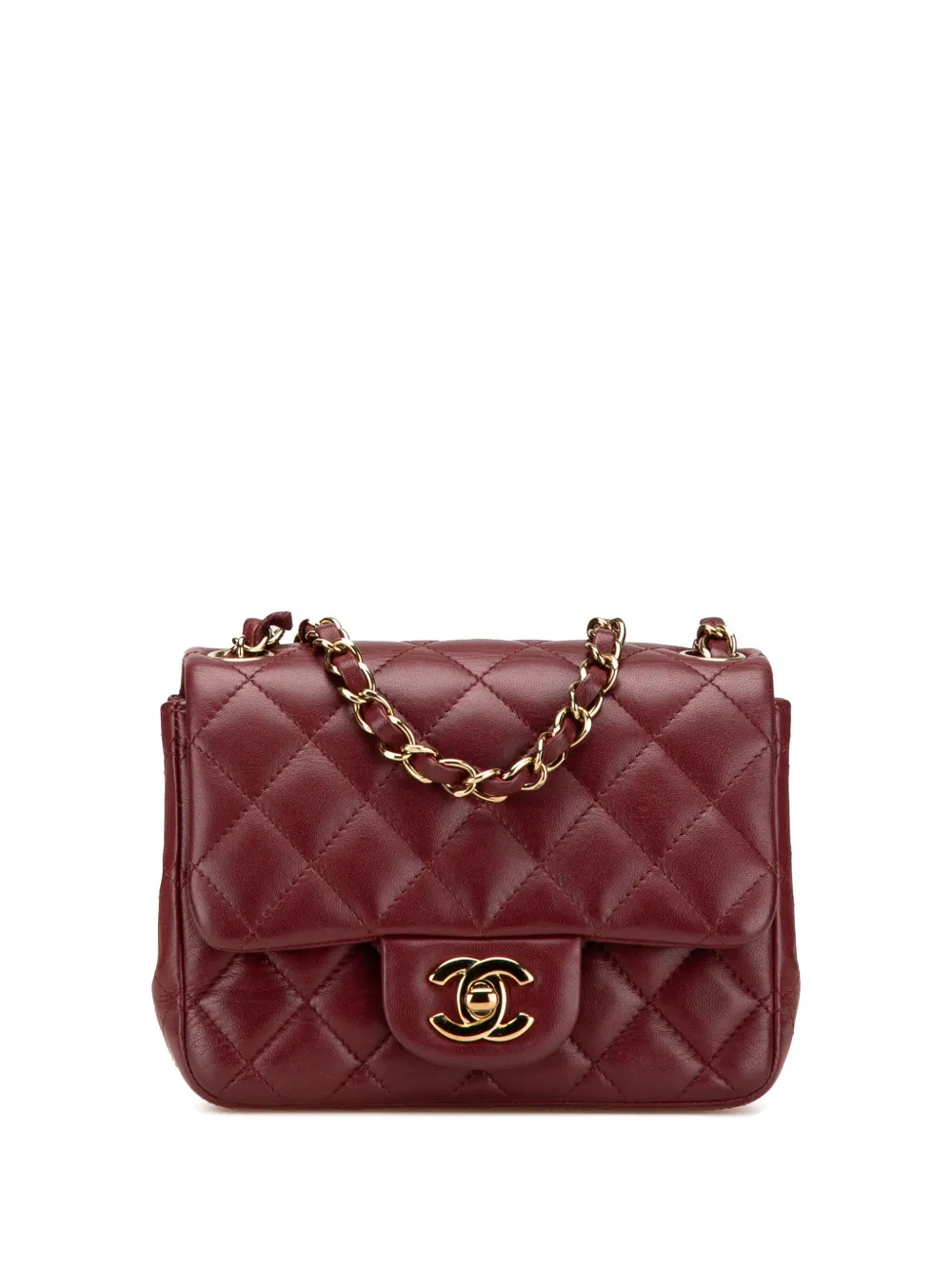 Pre-owned Chanel 2021-2025 Mini Square Classic Lambskin Single Flap Crossbody Bag