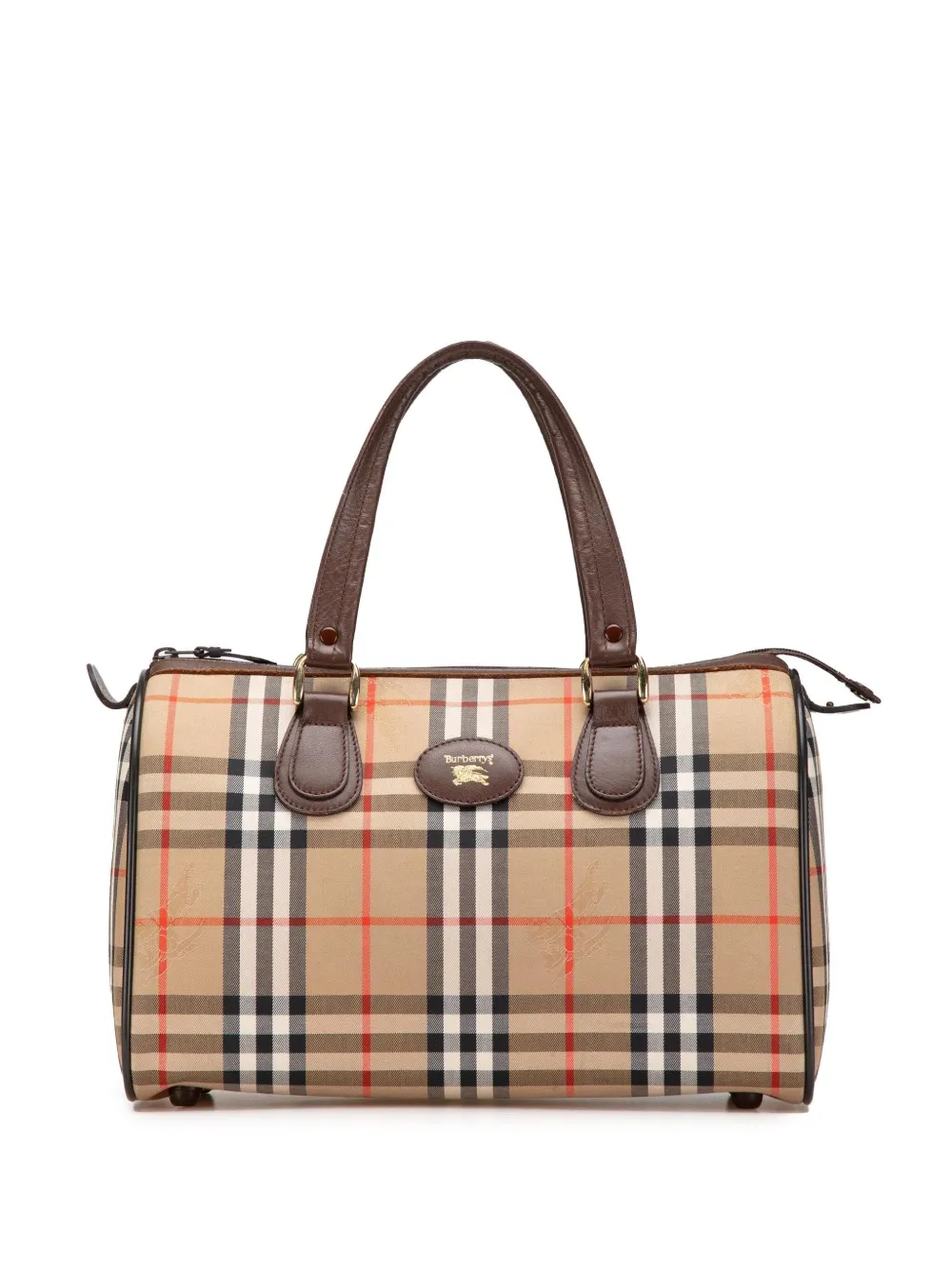 Pre-owned Burberry 20th Century Haymarket Check Canvas Boston Bag