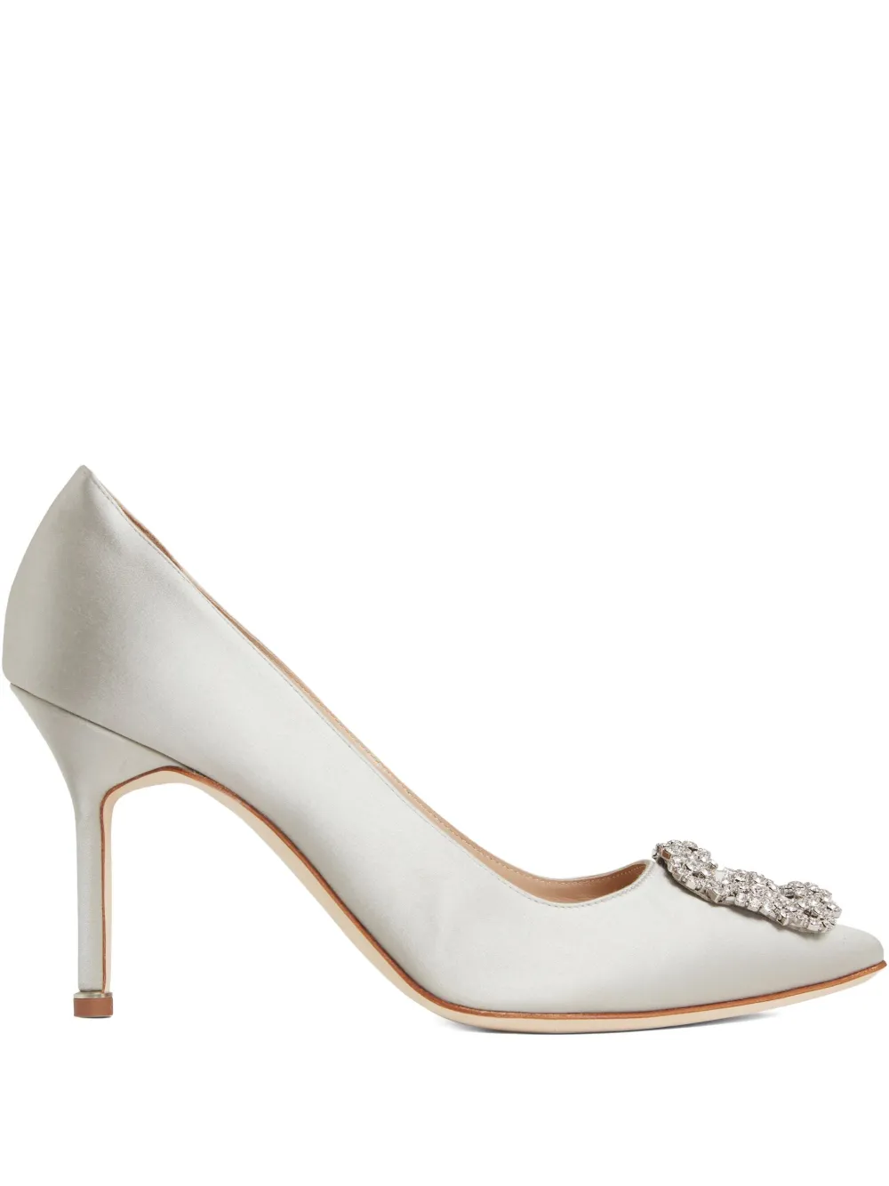 Manolo Blahnik Hangisi satin jewel-embellished pumps Grey