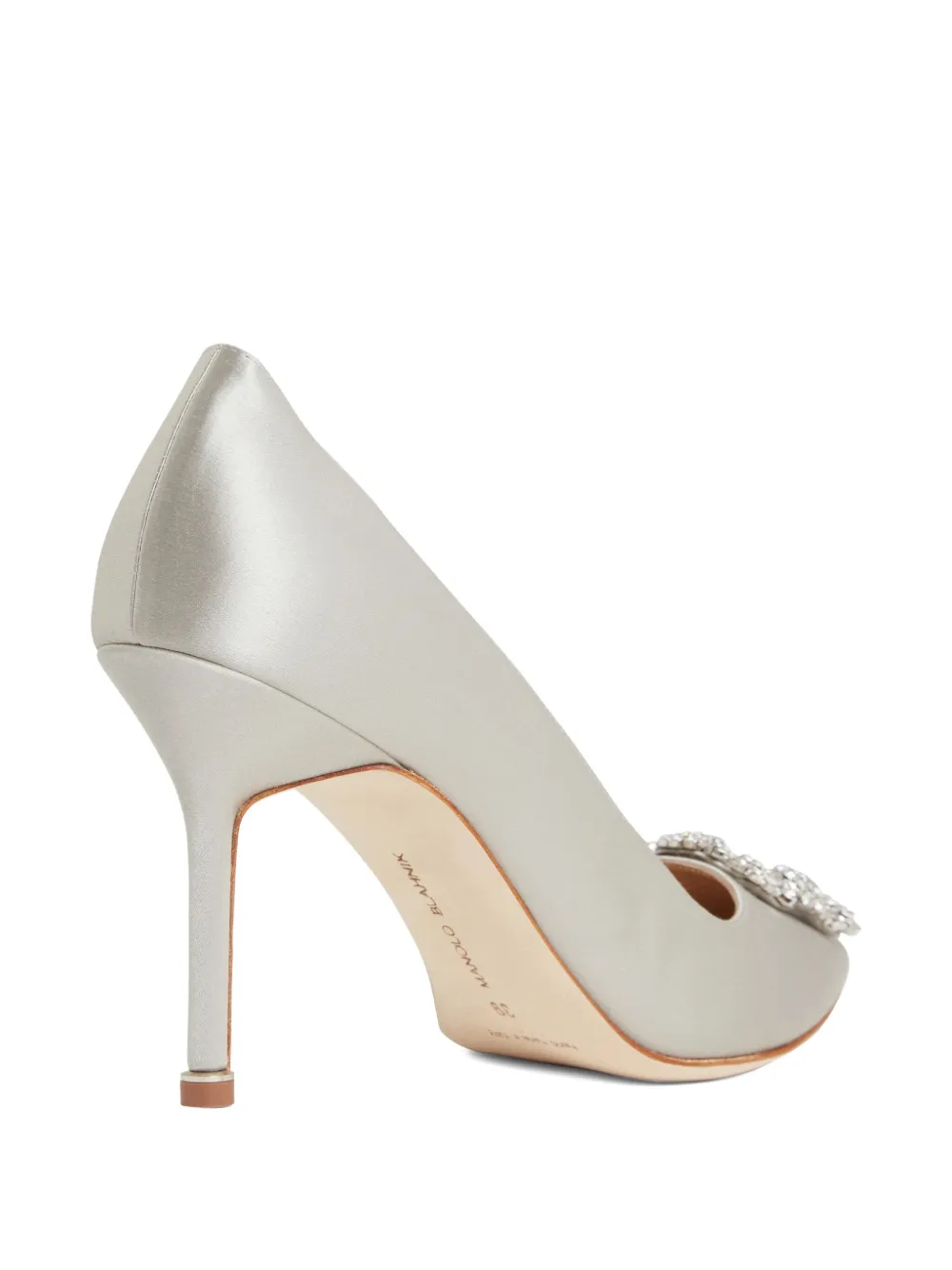 Manolo Blahnik Hangisi satin jewel-embellished pumps Grey