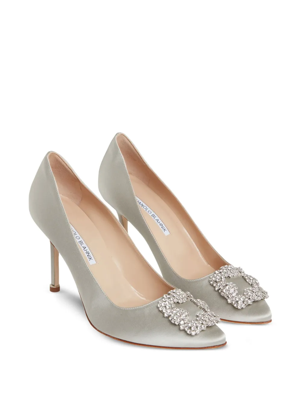Manolo Blahnik Hangisi satin jewel-embellished pumps Grey