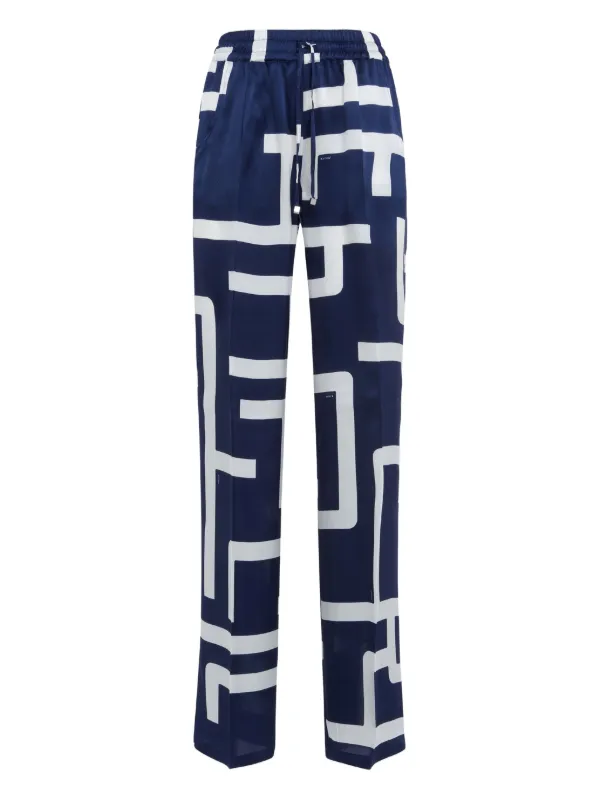 Kiton Geometric-print Silk Trousers in Blue