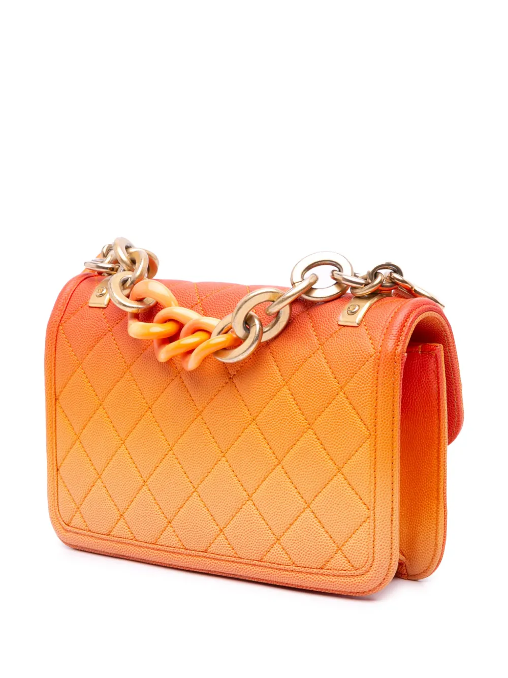 Pre-owned Chanel 2019 Small Quilted Caviar Sunset On The Sea Flap Satchel In Orange
