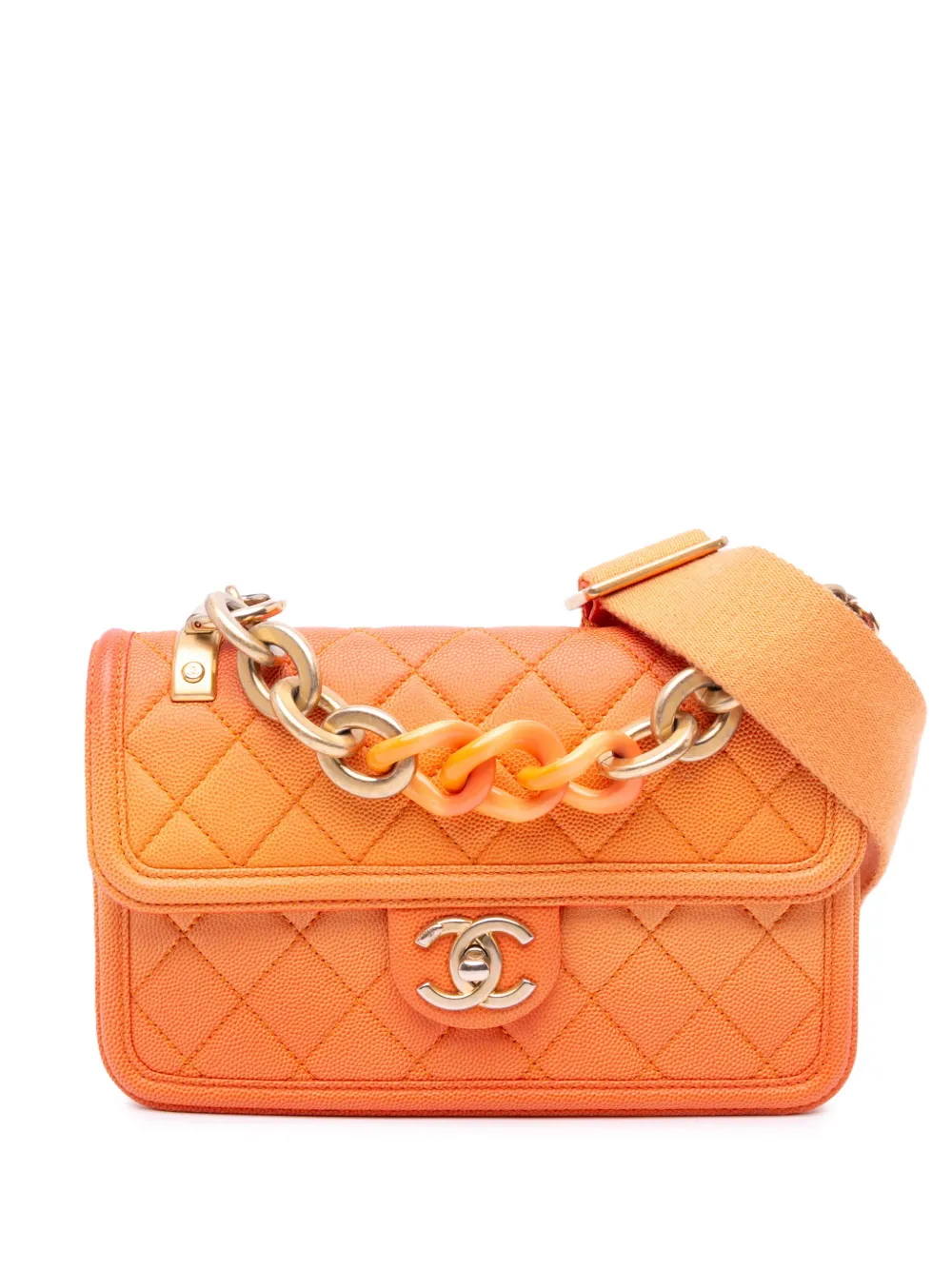 Pre-owned Chanel 2019 Small Quilted Caviar Sunset On The Sea Flap Satchel