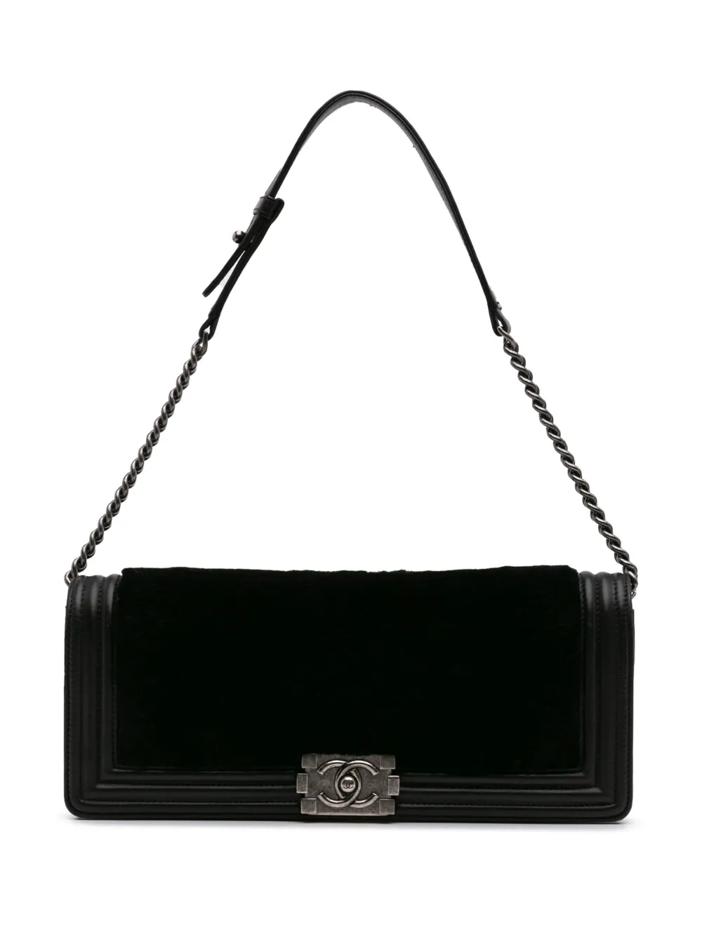 CHANEL Pre-Owned 2013-2014 シアリング イーストウエスト ボーイ フラップ ショルダーバッグ - ブラック CHANEL Pre-Owned 2013-2014 シアリング イーストウエスト ボーイ フラップ ショルダーバッグ - ブラック
