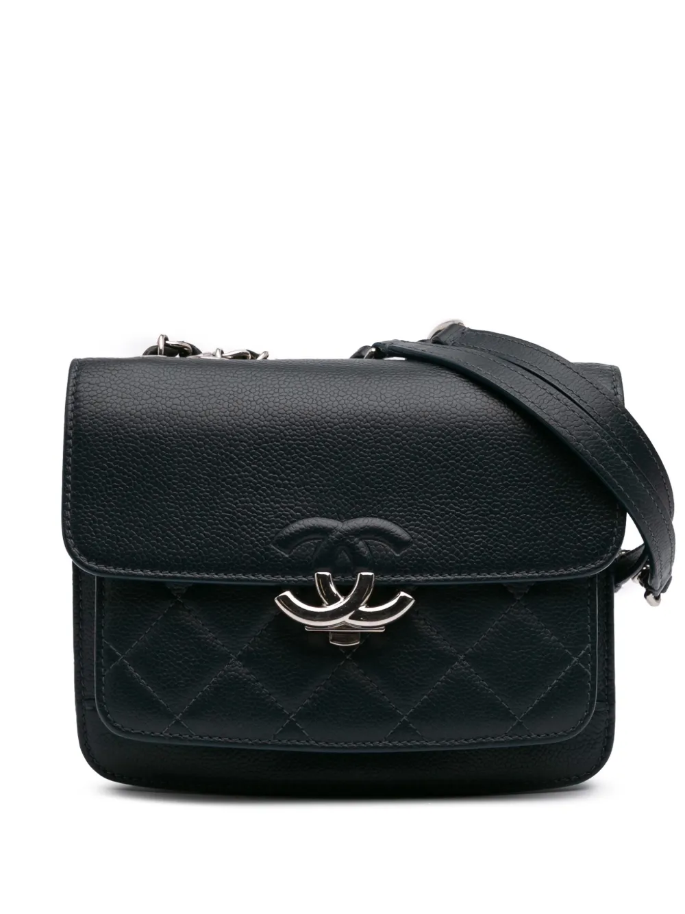 CHANEL Pre-Owned 2017-2018 ミニ マトラッセ キャビア ココマーク ボックスフラップ ショルダーバッグ - ブルー CHANEL Pre-Owned 2017-2018 ミニ マトラッセ キャビア ココマーク ボックスフラップ ショルダーバッグ - ブルー