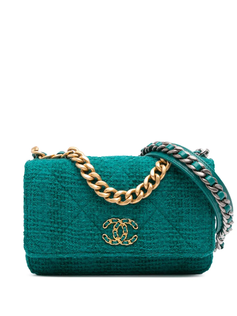 Pre-owned Chanel 2019 Tweed 19 Wallet On Chain Satchel