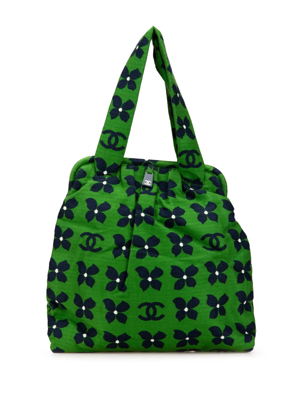 Pre-owned Chanel 2002-2003 Cc Printed Canvas Floral Frame Tote Bag