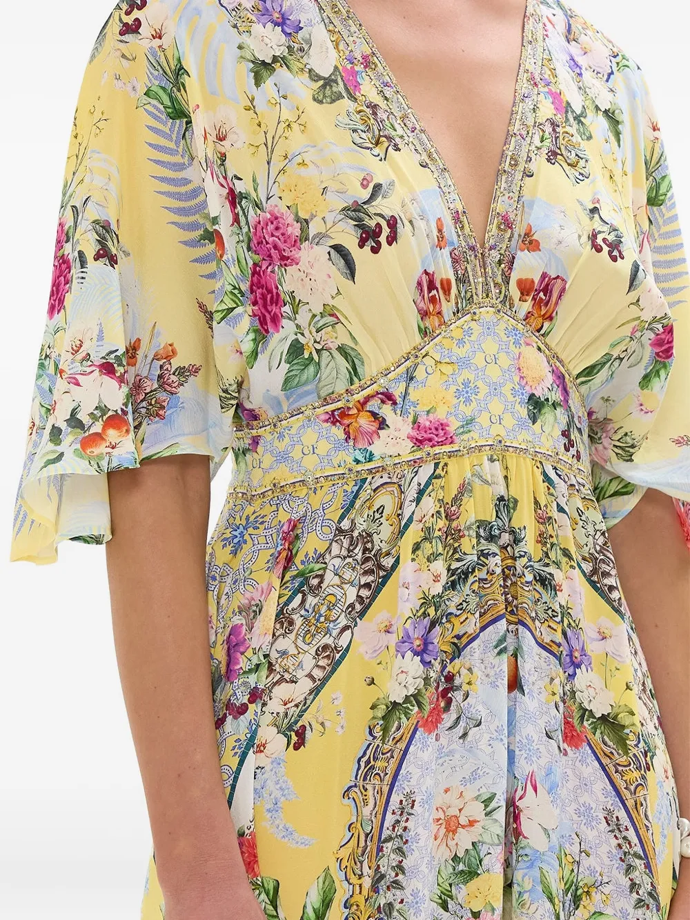 Camilla floral-print V-neck maxi dress Beige